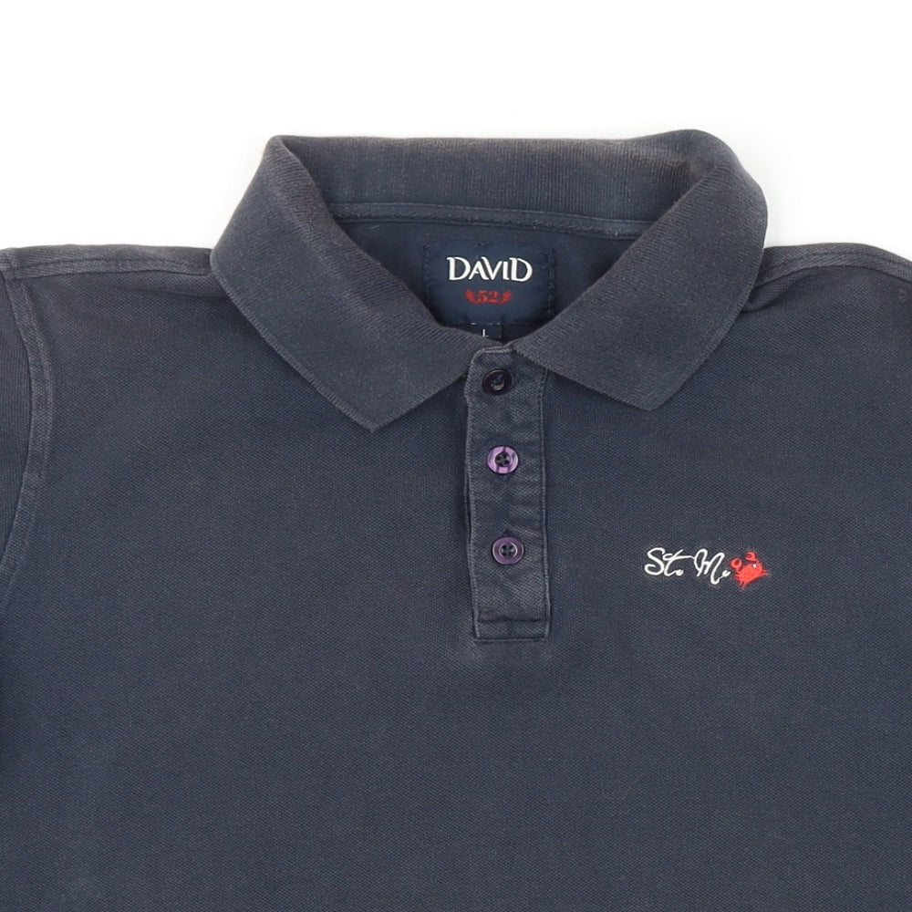 David Mens Blue 100% Cotton Polo Size L Collared Button - St. Martin recycled sails 1931