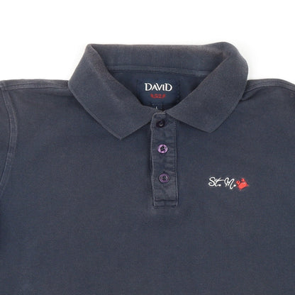 David Mens Blue 100% Cotton Polo Size L Collared Button - St. Martin recycled sails 1931