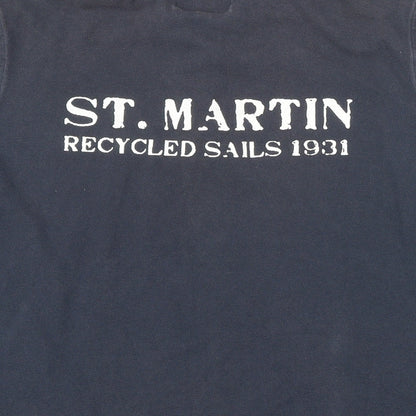 David Mens Blue 100% Cotton Polo Size L Collared Button - St. Martin recycled sails 1931