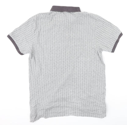 Peter Werth Mens Grey Geometric 100% Cotton Polo Size L Collared Button - circles