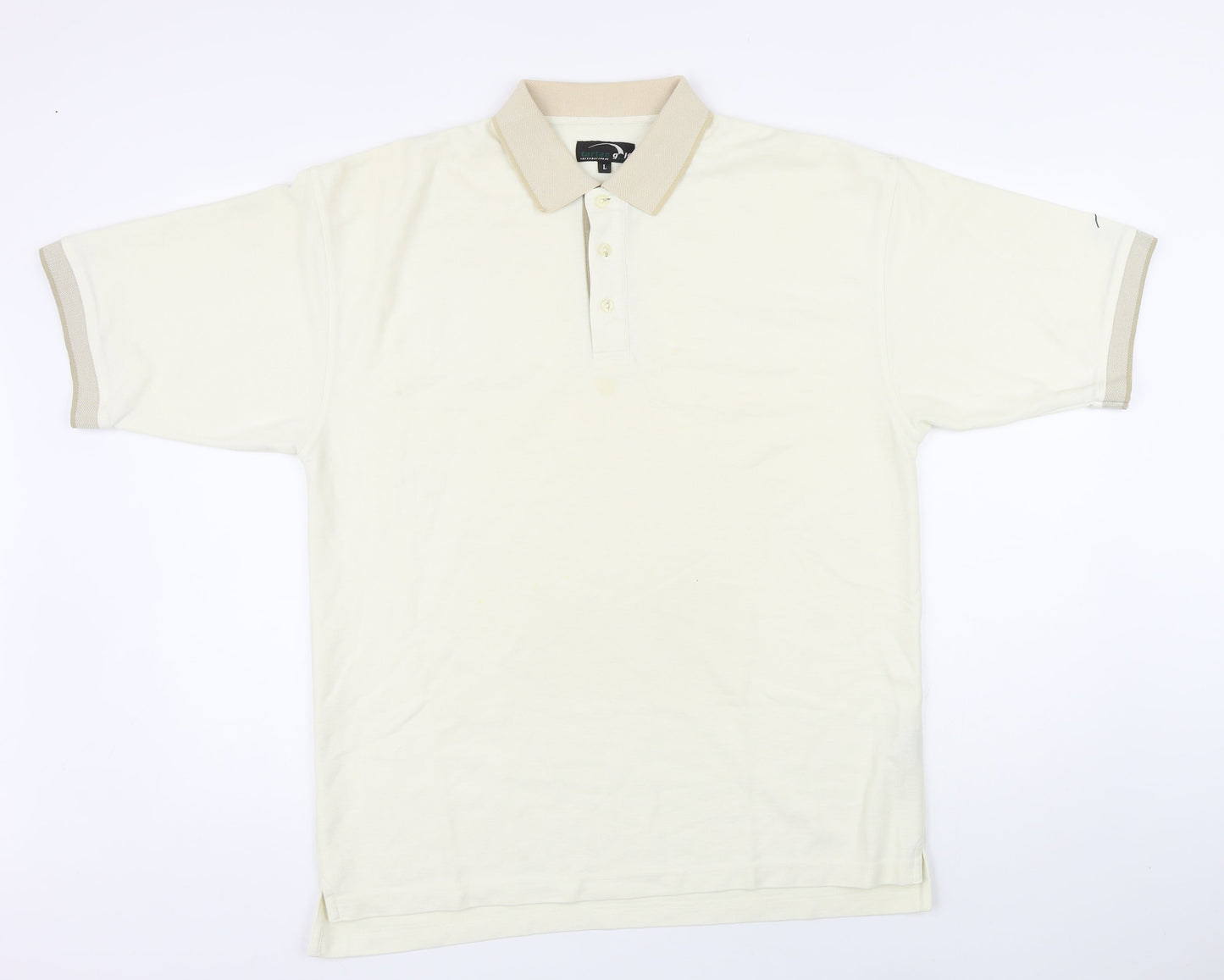 Tartan golf Mens Ivory Polyester Polo Size L Collared Button