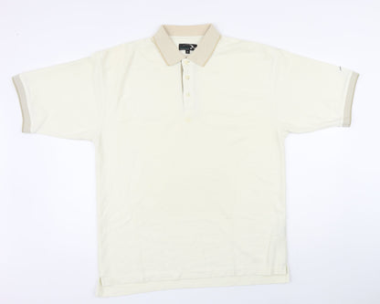 Tartan golf Mens Ivory Polyester Polo Size L Collared Button