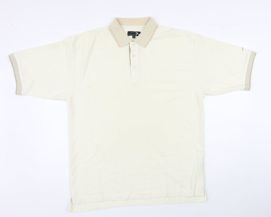Tartan golf Mens Ivory Polyester Polo Size L Collared Button