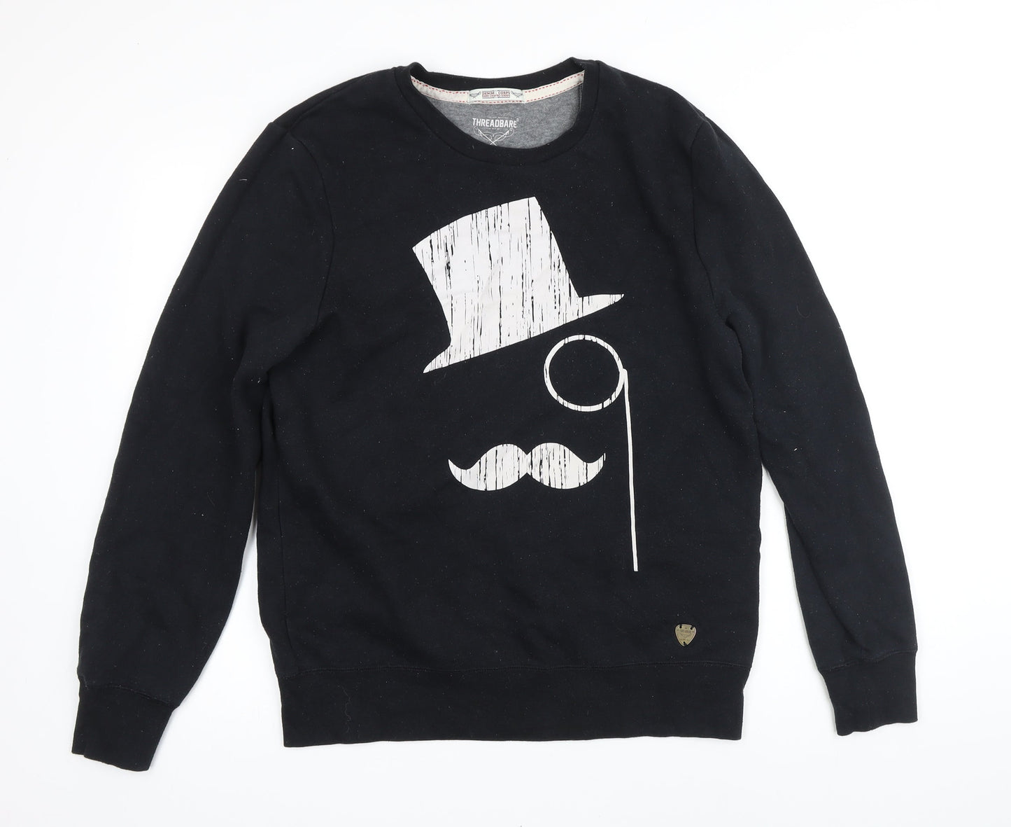 Threadbare Mens Black Cotton Pullover Sweatshirt Size L - Graphic print of man