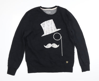 Threadbare Mens Black Cotton Pullover Sweatshirt Size L - Graphic print of man