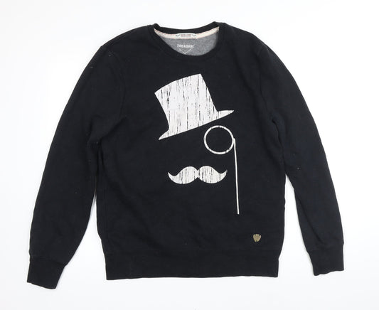 Threadbare Mens Black Cotton Pullover Sweatshirt Size L - Graphic print of man