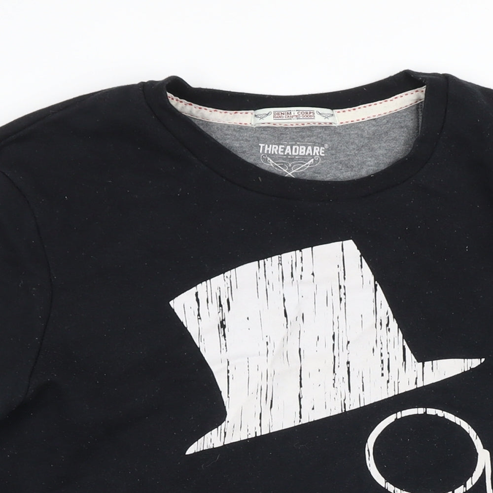 Threadbare Mens Black Cotton Pullover Sweatshirt Size L - Graphic print of man