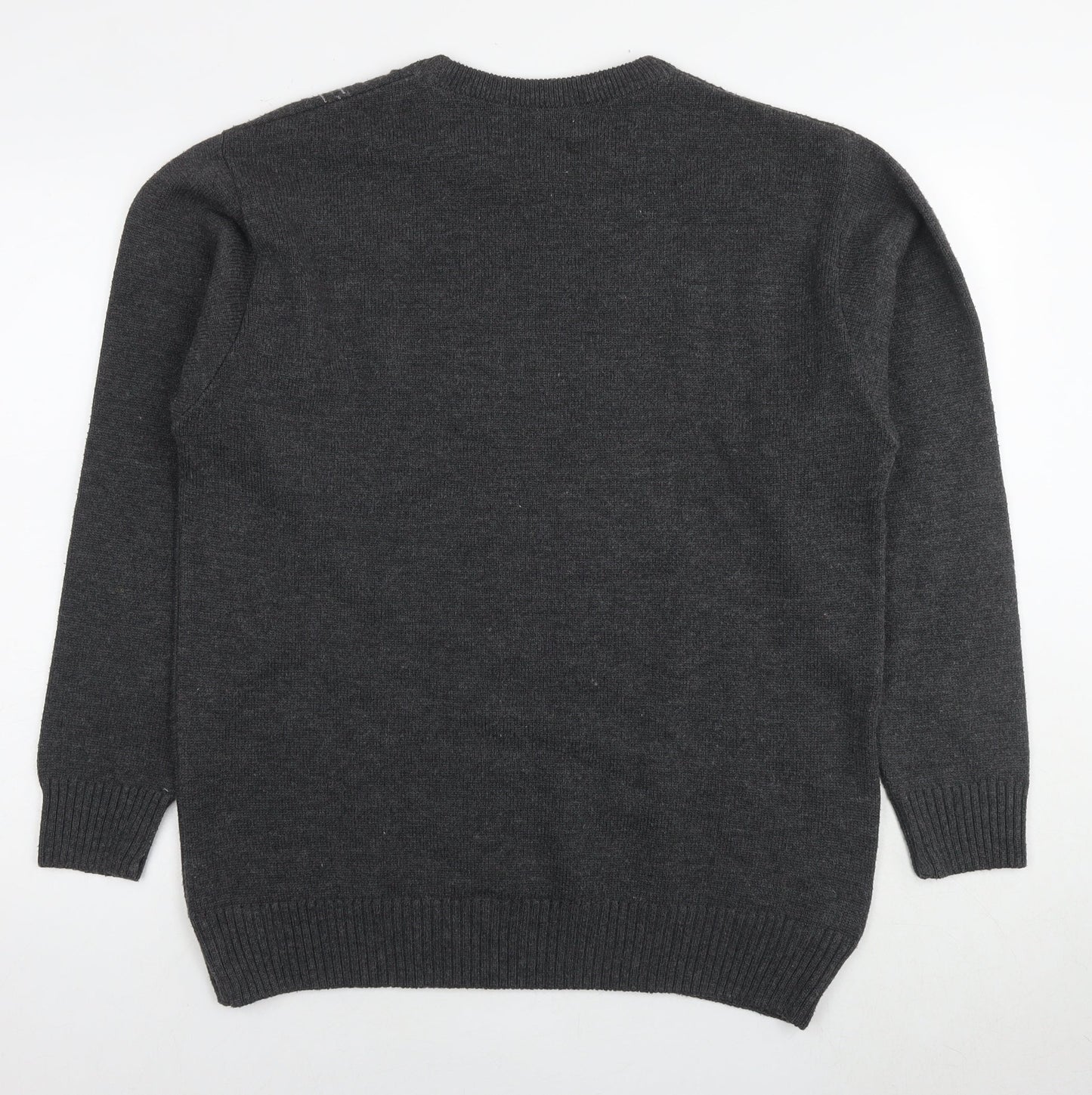 Cavallio Mens Grey Round Neck Geometric Polyester Pullover Jumper Size XL Long Sleeve