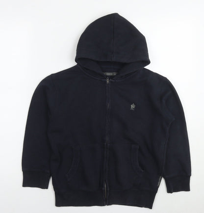 French Connection Boys Black Cotton Full Zip Hoodie Size 9-10 Years Zip