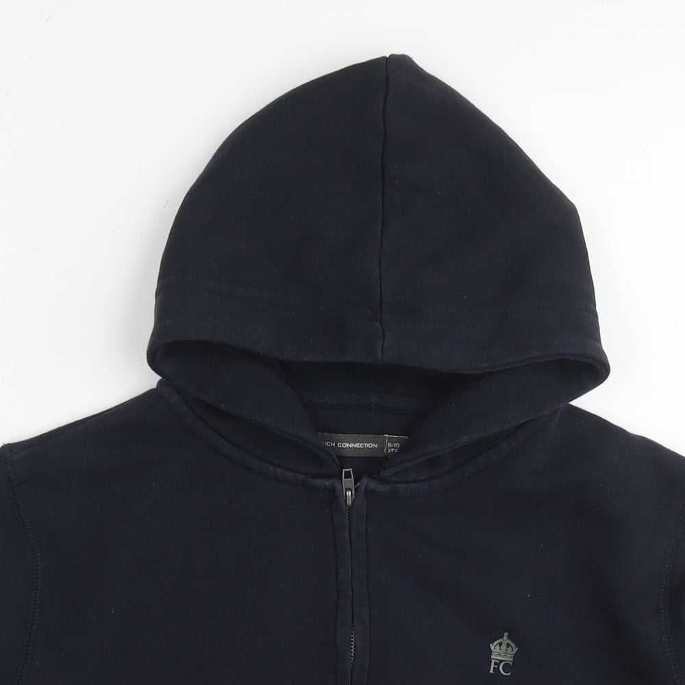 French Connection Boys Black Cotton Full Zip Hoodie Size 9-10 Years Zip
