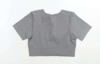Bo+tee Womens Grey Nylon Cropped T-Shirt Size S Round Neck Pullover