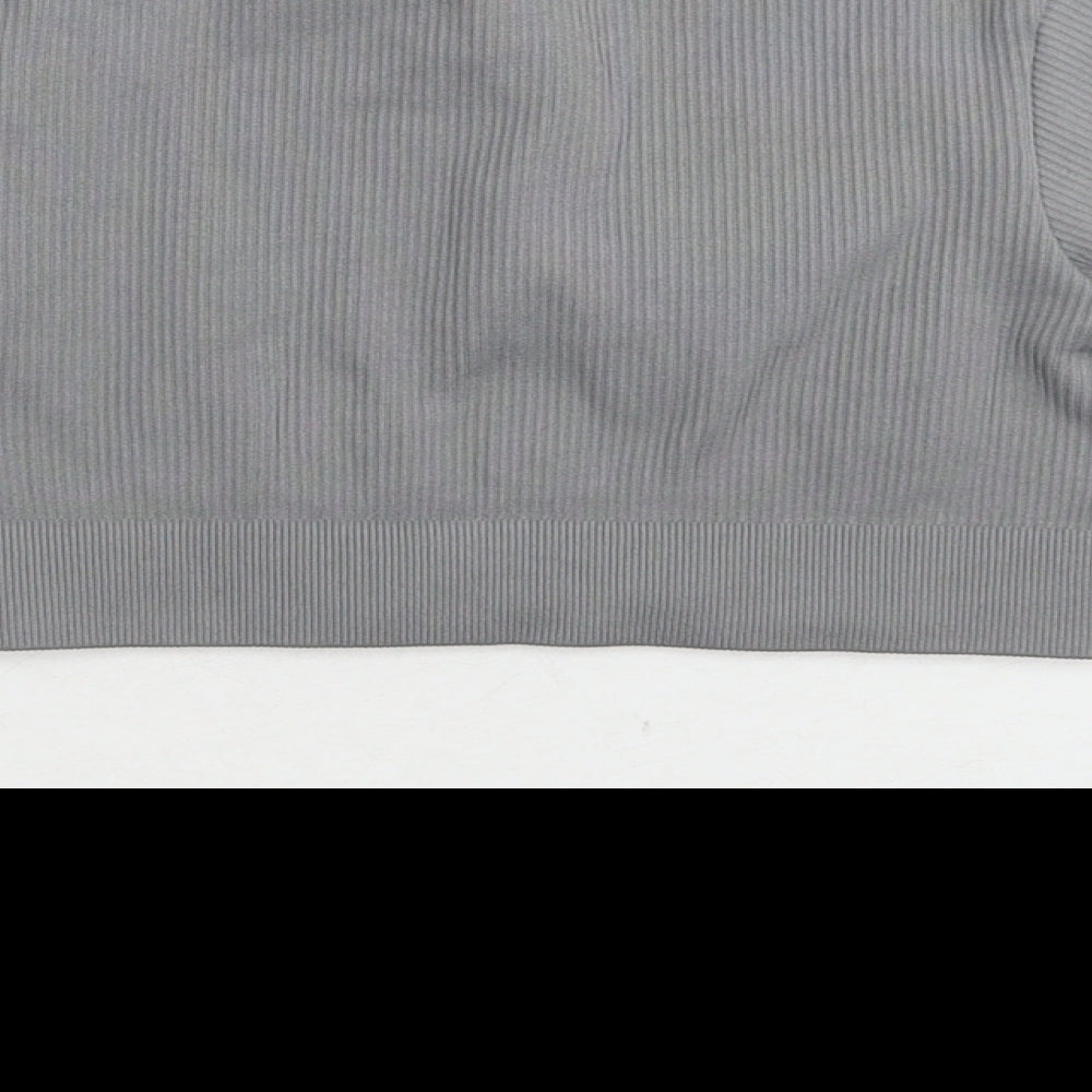 Bo+tee Womens Grey Nylon Cropped T-Shirt Size S Round Neck Pullover