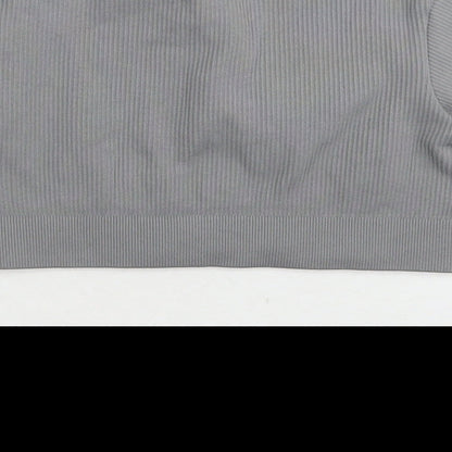 Bo+tee Womens Grey Nylon Cropped T-Shirt Size S Round Neck Pullover