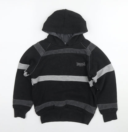 Lonsdale Boys Black Striped Cotton Pullover Hoodie Size 7-8 Years Pullover