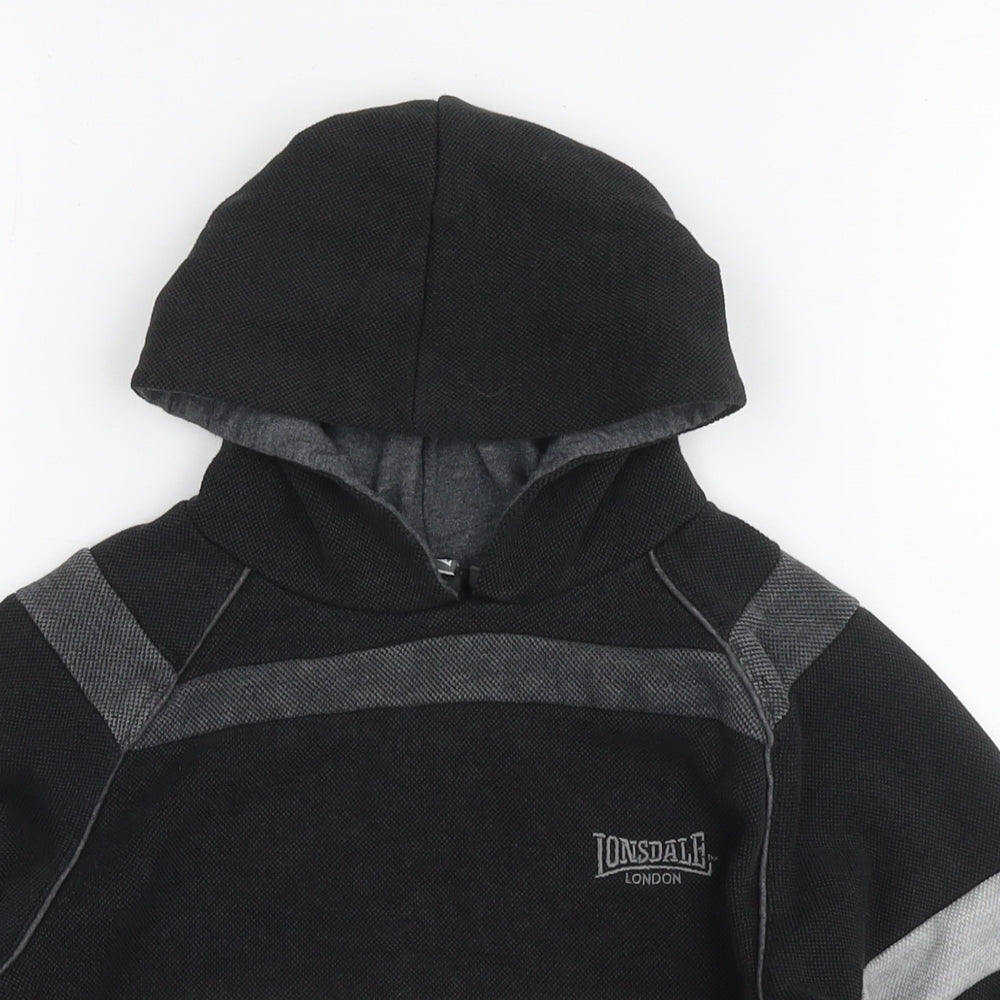 Lonsdale Boys Black Striped Cotton Pullover Hoodie Size 7-8 Years Pullover