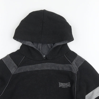 Lonsdale Boys Black Striped Cotton Pullover Hoodie Size 7-8 Years Pullover