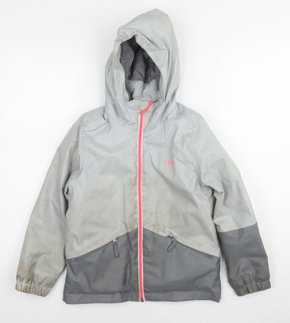 DECATHLON Girls Grey Windbreaker Jacket Size 6 Years Zip
