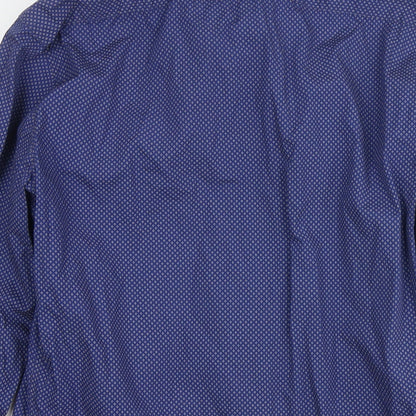 Sissano Mens Blue Geometric Cotton Dress Shirt Size M Collared Button