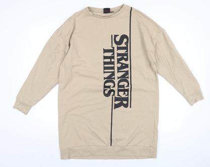 Stranger Things Womens Beige Cotton T-Shirt Dress Size 10 Crew Neck Pullover
