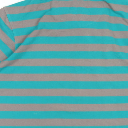 Allen Solly Mens Green Striped Cotton Polo Size XL Collared Button