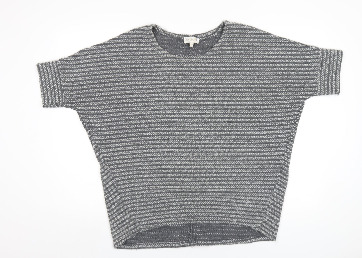 Apricot Womens Grey Round Neck Striped Acrylic Pullover Jumper Size S