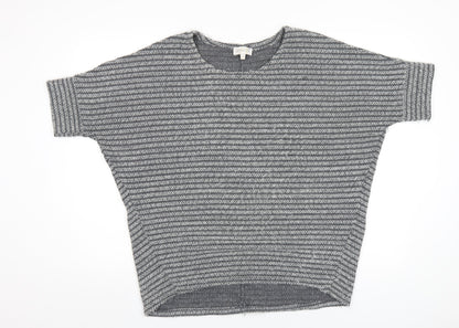 Apricot Womens Grey Round Neck Striped Acrylic Pullover Jumper Size S