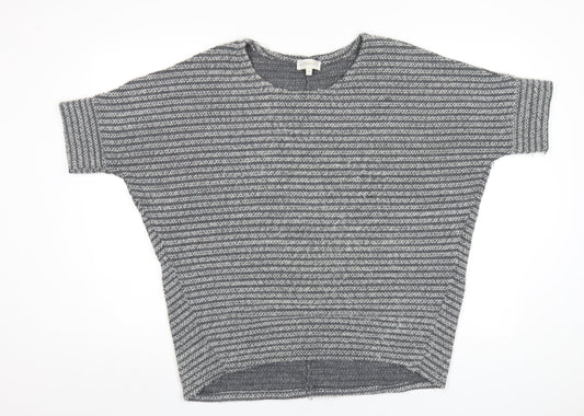 Apricot Womens Grey Round Neck Striped Acrylic Pullover Jumper Size S