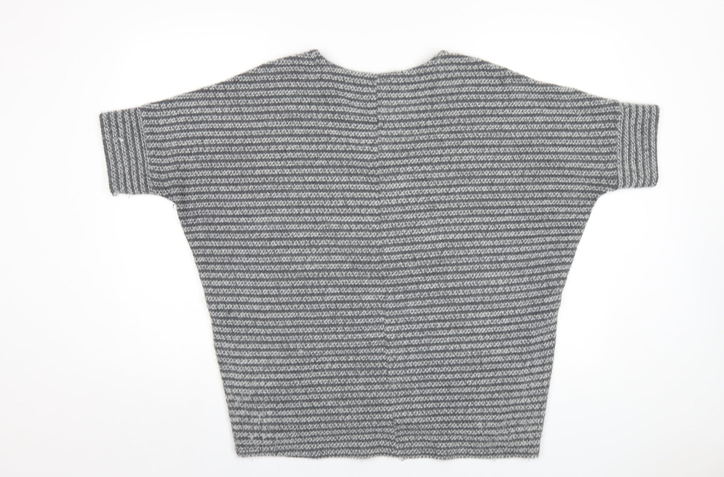 Apricot Womens Grey Round Neck Striped Acrylic Pullover Jumper Size S