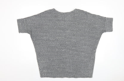 Apricot Womens Grey Round Neck Striped Acrylic Pullover Jumper Size S