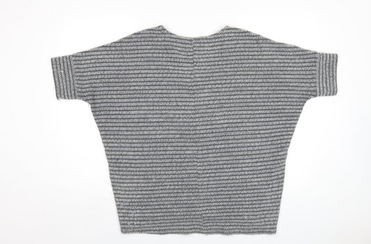 Apricot Womens Grey Round Neck Striped Acrylic Pullover Jumper Size S