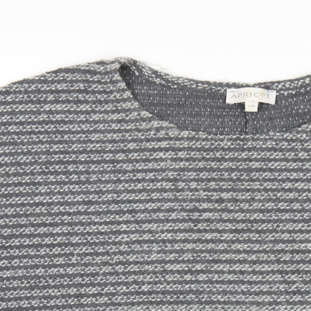 Apricot Womens Grey Round Neck Striped Acrylic Pullover Jumper Size S