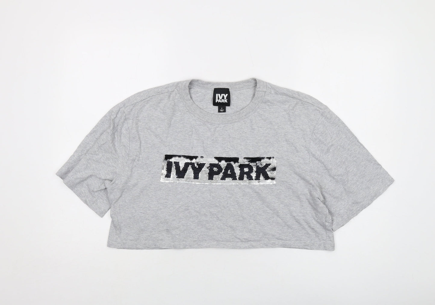 Womens UK Size L IVY PARK Grey Cropped T-Shirt