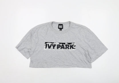 Womens UK Size L IVY PARK Grey Cropped T-Shirt