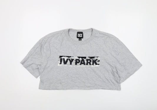Womens UK Size L IVY PARK Grey Cropped T-Shirt