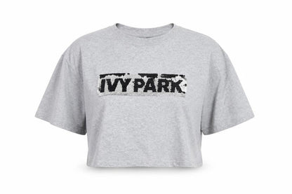Womens UK Size L IVY PARK Grey Cropped T-Shirt