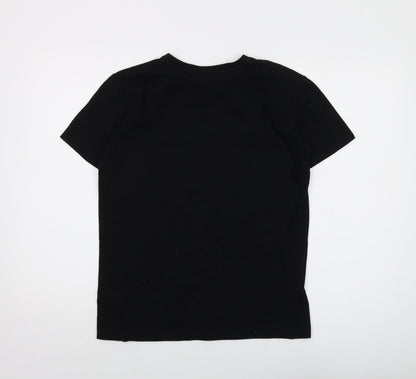 Stranger Things Boys Black Cotton Basic T-Shirt Size 14-15 Years Crew Neck Pullover - Logo