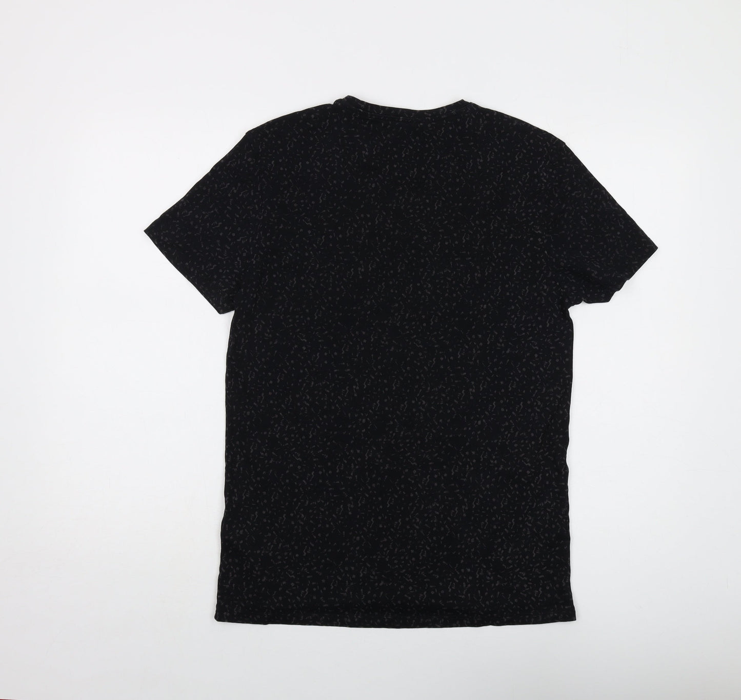 Label Lab Mens Black Geometric Cotton T-Shirt Size S Crew Neck