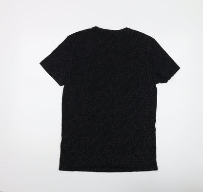 Label Lab Mens Black Geometric Cotton T-Shirt Size S Crew Neck