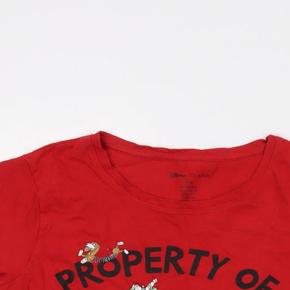 Womens UK Size XS Disney Red Basic T-Shirt