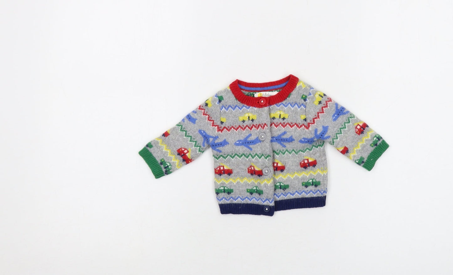 Bodsen Boys Grey Geometric Polyamide Cardigan Jumper Size 0-3 Months Button