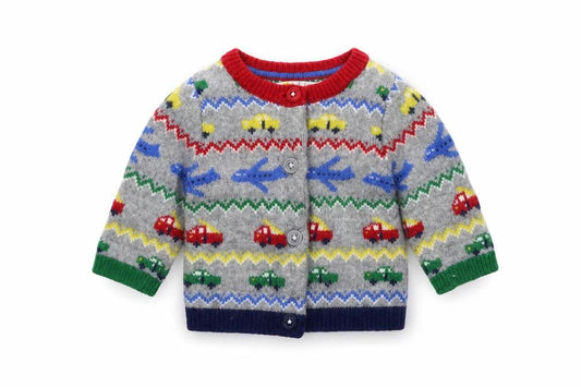 Bodsen Boys Grey Geometric Polyamide Cardigan Jumper Size 0-3 Months Button