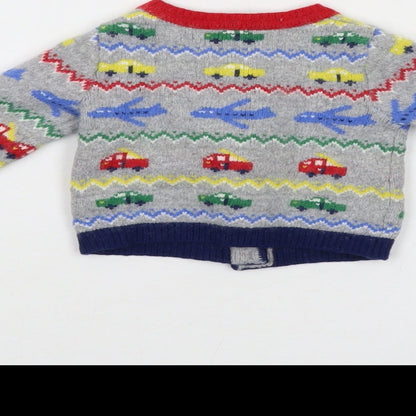 Bodsen Boys Grey Geometric Polyamide Cardigan Jumper Size 0-3 Months Button