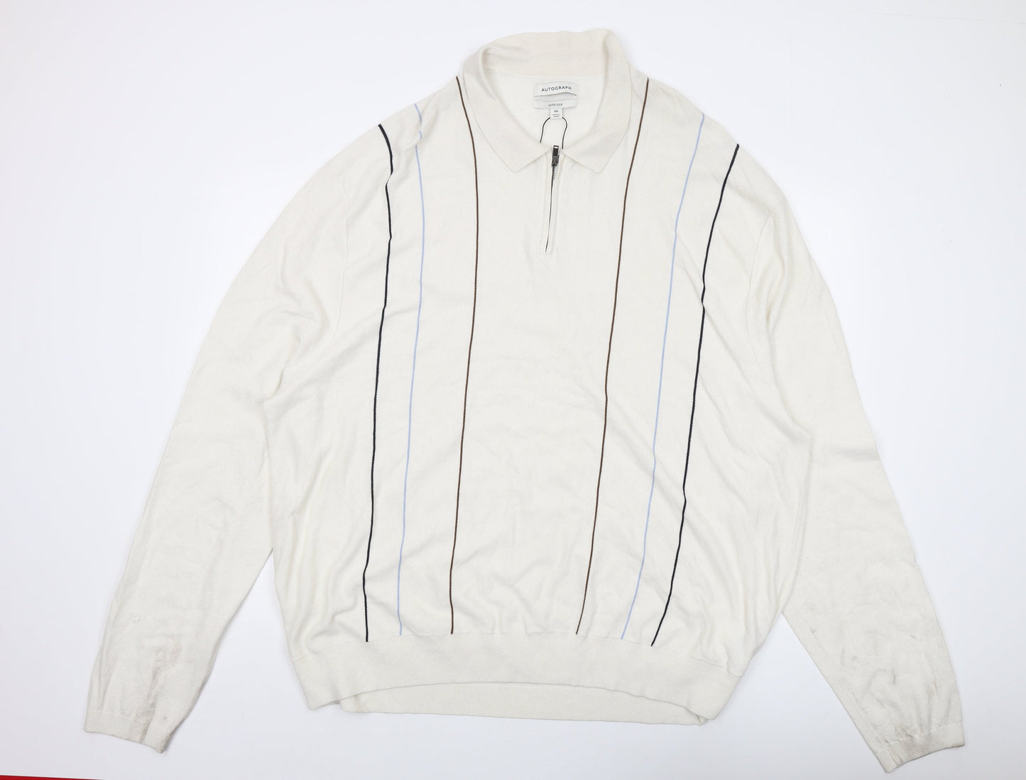Autograph Mens Ivory Collared Viscose Pullover Jumper Size 4XL Long Sleeve