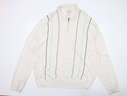 Autograph Mens Ivory Collared Viscose Pullover Jumper Size 4XL Long Sleeve