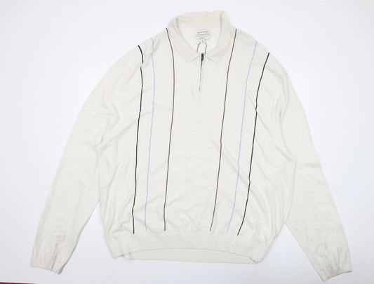 Autograph Mens Ivory Collared Viscose Pullover Jumper Size 4XL Long Sleeve