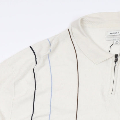 Autograph Mens Ivory Collared Viscose Pullover Jumper Size 4XL Long Sleeve