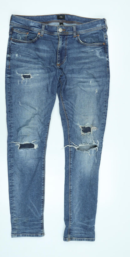 Mens UK Size 32 in River Island Mens Regular Fit Tapered Blue Jeans