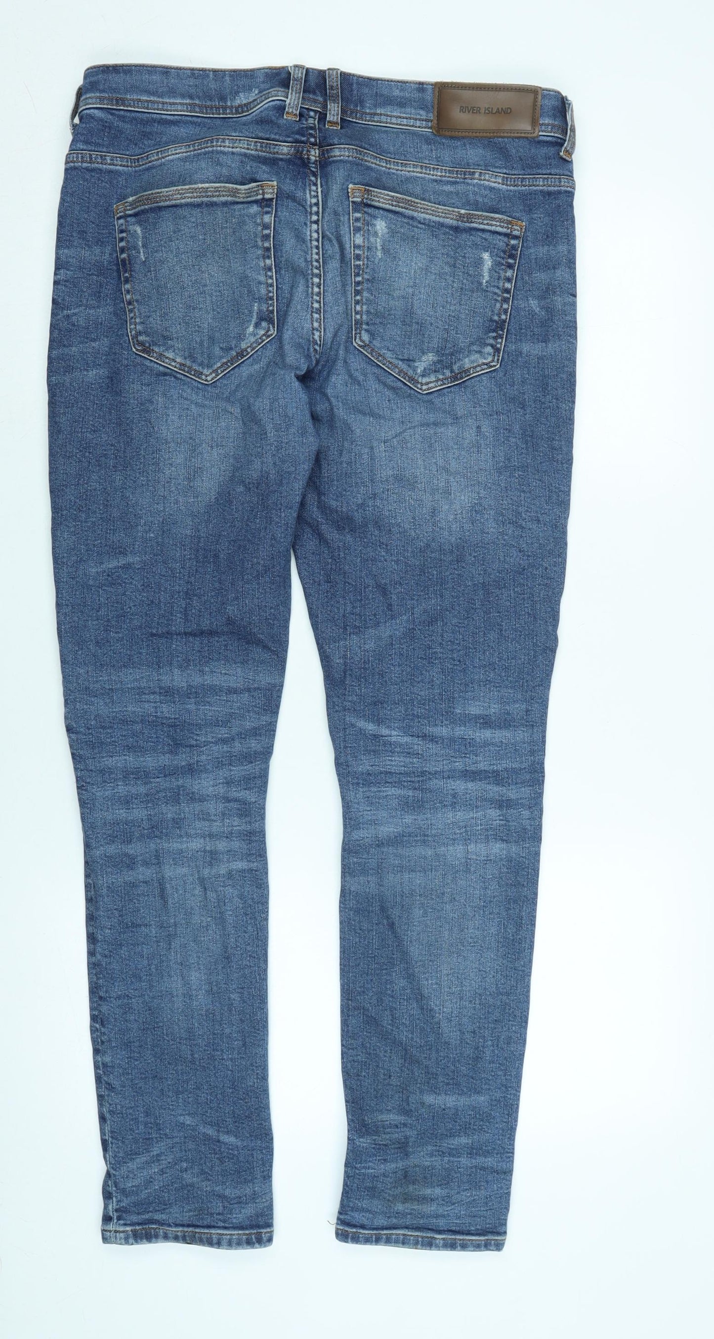 Mens UK Size 32 in River Island Mens Regular Fit Tapered Blue Jeans