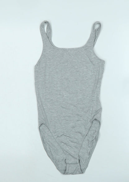 Marks and Spencer Womens Grey Cotton Blend Basic Tank Size 10 Scoop Neck Snap