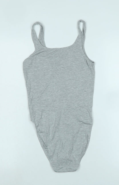 Marks and Spencer Womens Grey Cotton Blend Basic Tank Size 10 Scoop Neck Snap